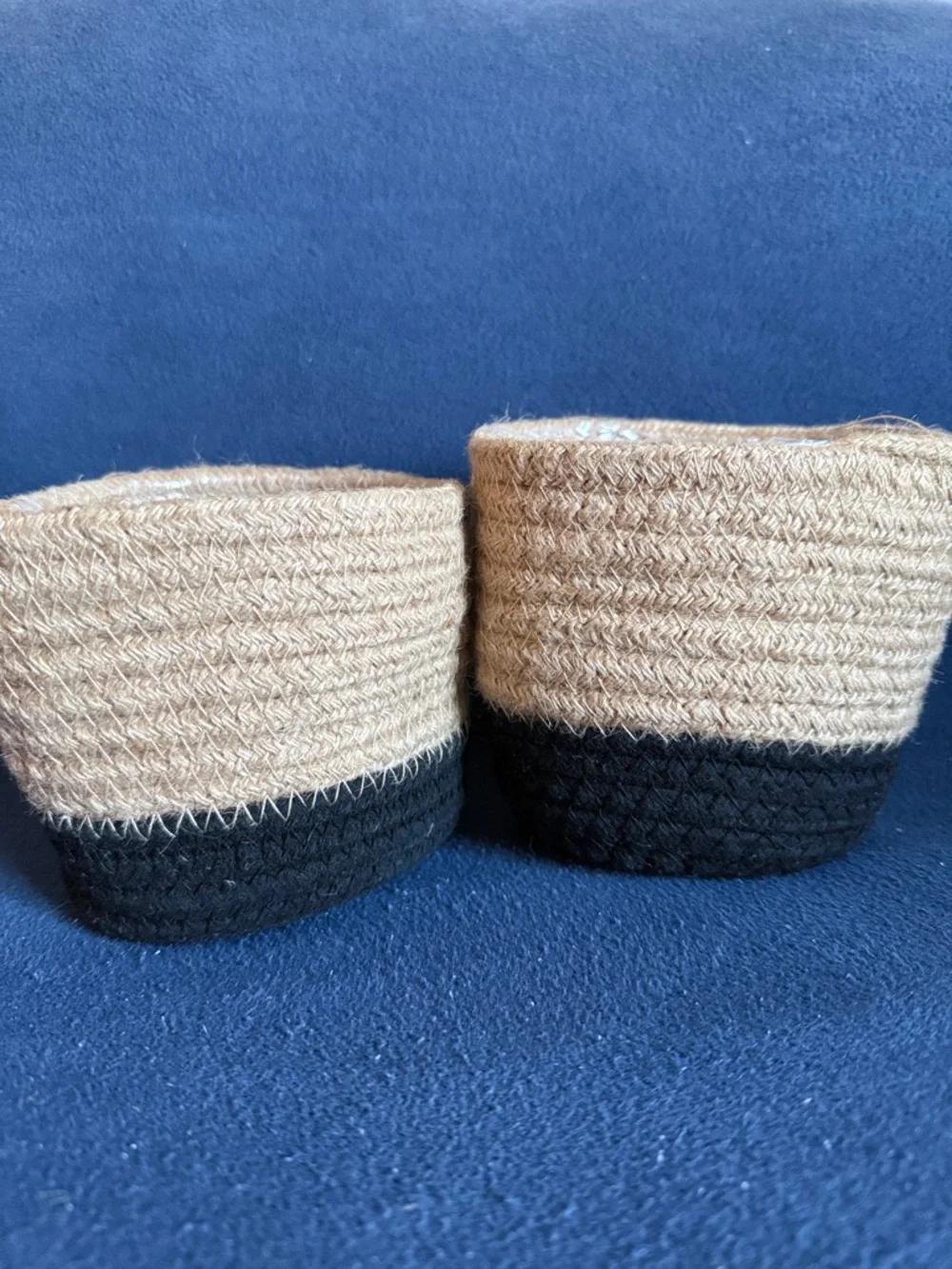Two-Tone Woven Plant Baskets - Natural and Black